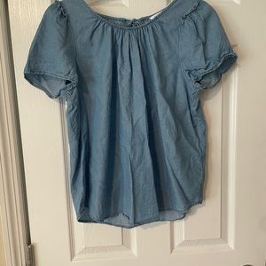 EUC Lauren Conrad denim flowy short sleeve too with tie back